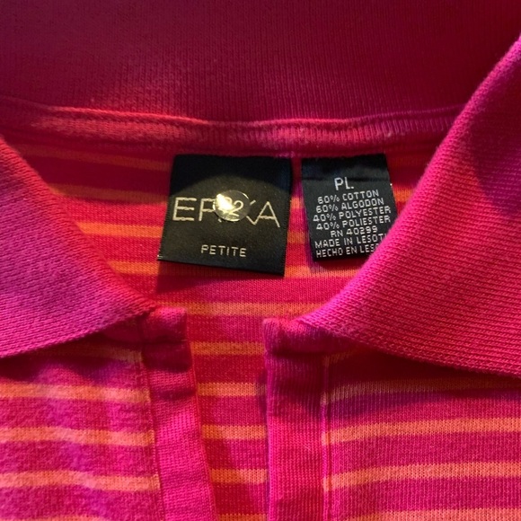 Erika Petite Pink and White Striped Sleeveless Polo Shirt Size LargeP - Picture 5 of 6